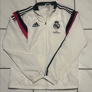 adidas White Track Jacket with Black & Pink Accents